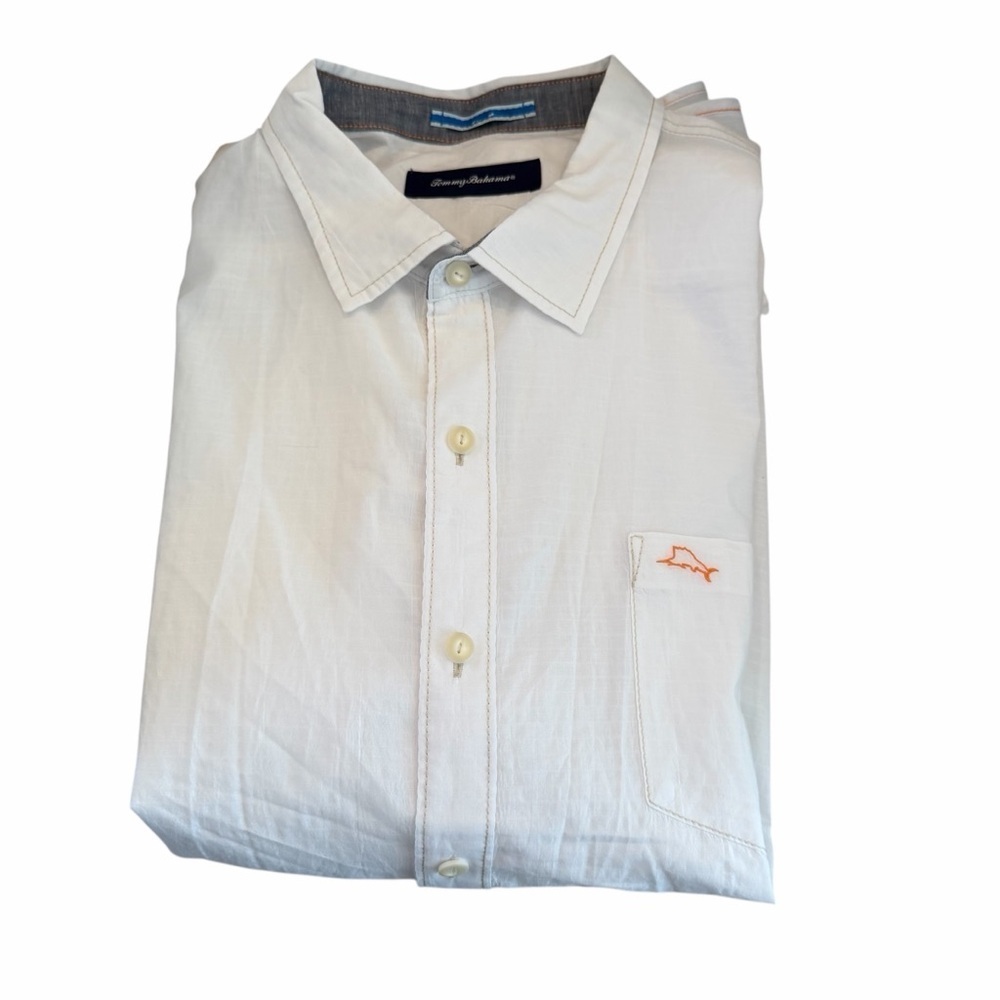 Tommy Bahama Men's White with Orange Marlin Button Down Shirt